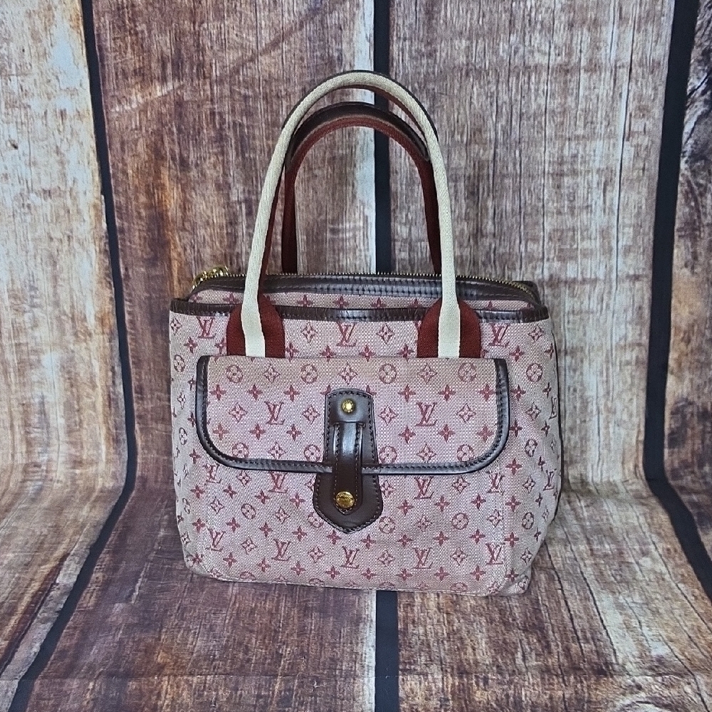 Louis Vuitton Monogram Canvas Top Handle Satchel with Burgundy with Brown Trim
